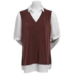Womens Adrianna Papell Short Sleeve Solid Two In One Blouse