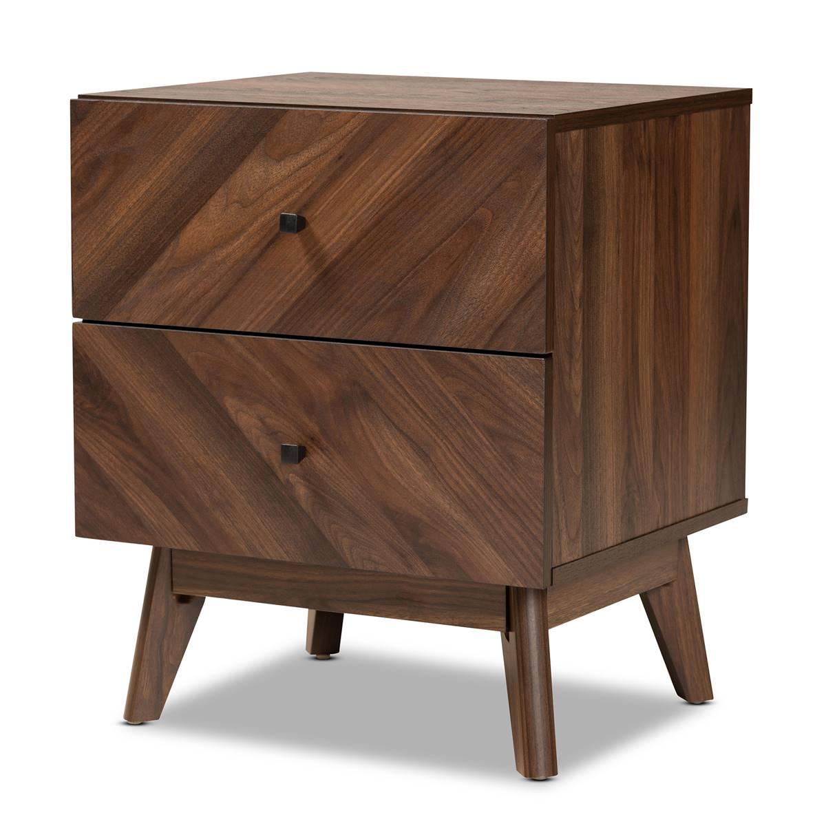 Baxton Studio Hartman Walnut Brown Wood 2-Drawer Nightstand