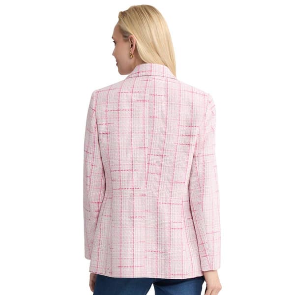Petite Jones New York Long Sleeve One Button Plaid Tweed Blazer