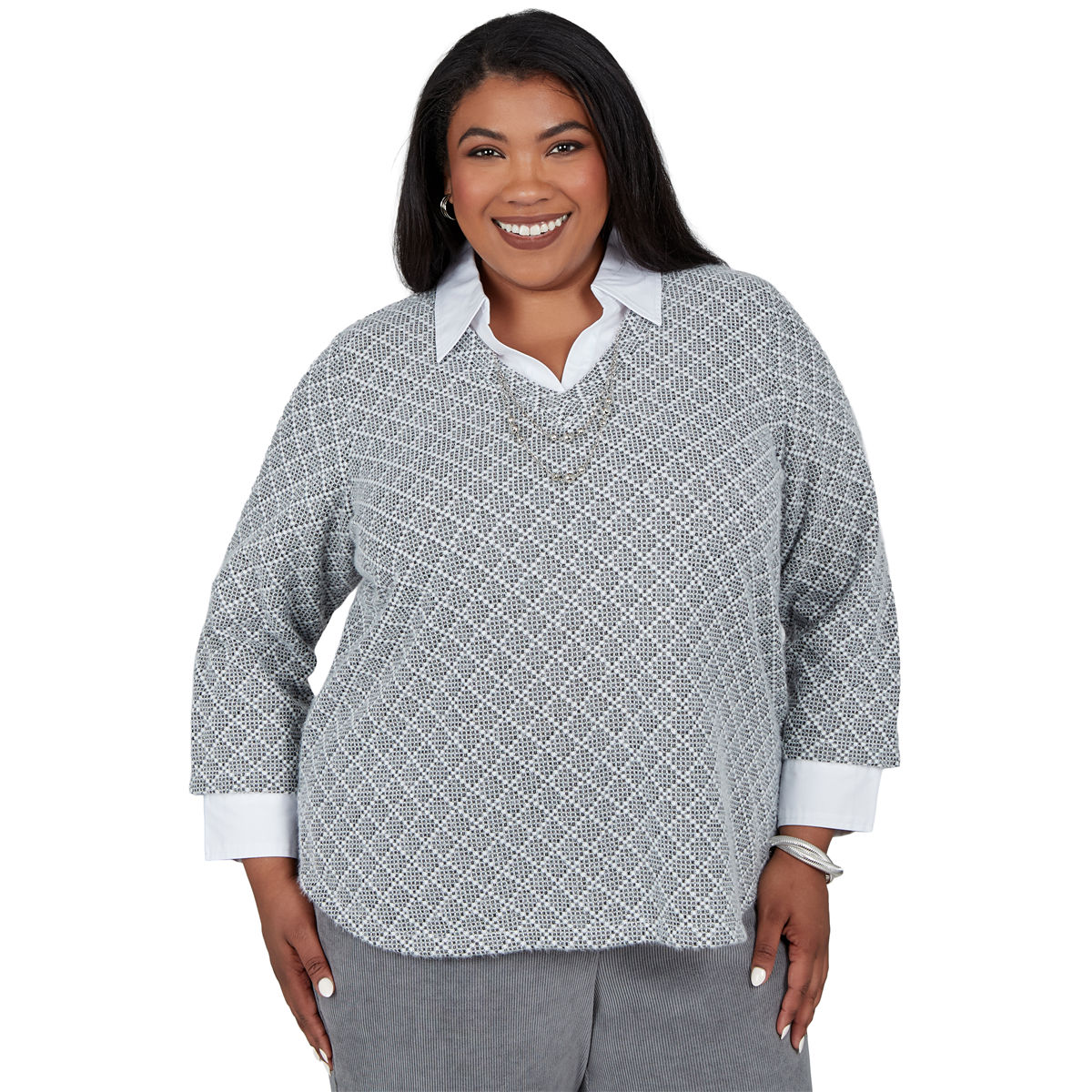 Plus Size Alfred Dunner Vail Diamond Texture Two in One Blouse