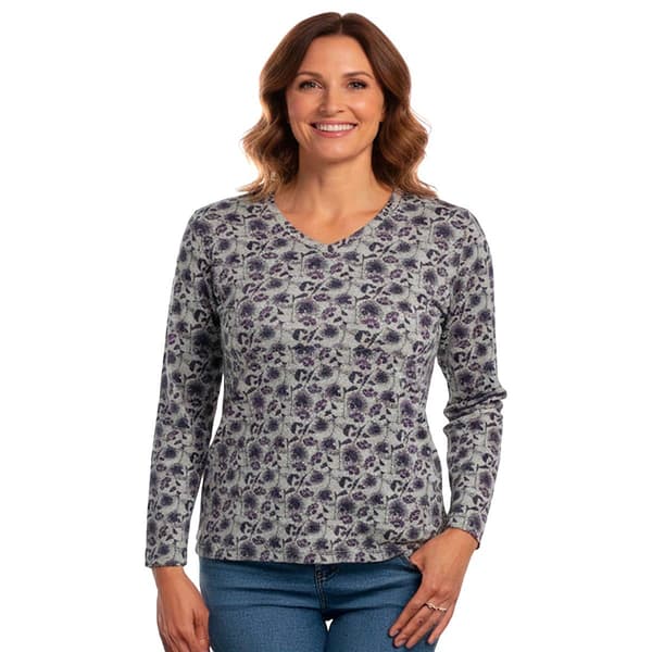 Petite Hasting & Smith Long Sleeve V Neck Leafy Jacobean Tee