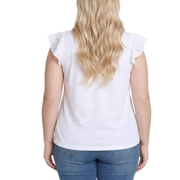 Plus Size NY Collection Flutter Cap Sleeve Eyelet Tie Neck Blouse