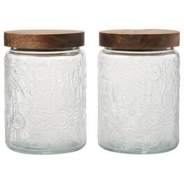 Sunflower embossed 2pc. 23.6oz. Glass Jars with Lids