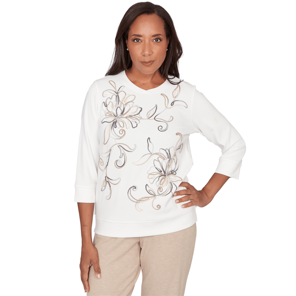 Womens Alfred Dunner Comfort & Joy Floral Embroidered Crew Neck - image 