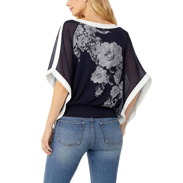 Womens NY Collection Dolman Sleeve Smock Hem Floral Blouse