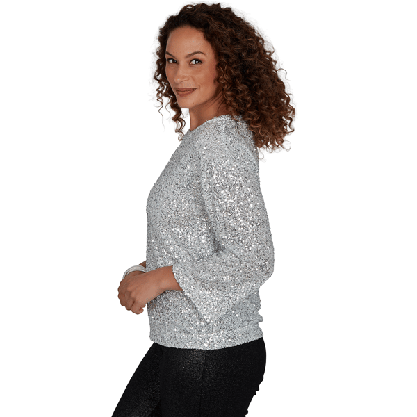 Womens Skye’s the Limit Icy Blue Sparkle Long Sleeve Crew Neck S