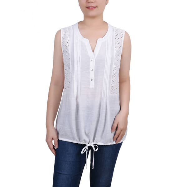 Womens NY Collection Sleeveless Eyelet Tie Front Pleat Blouse