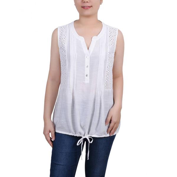 Womens NY Collection Sleeveless Eyelet Tie Front Pleat Blouse - image 