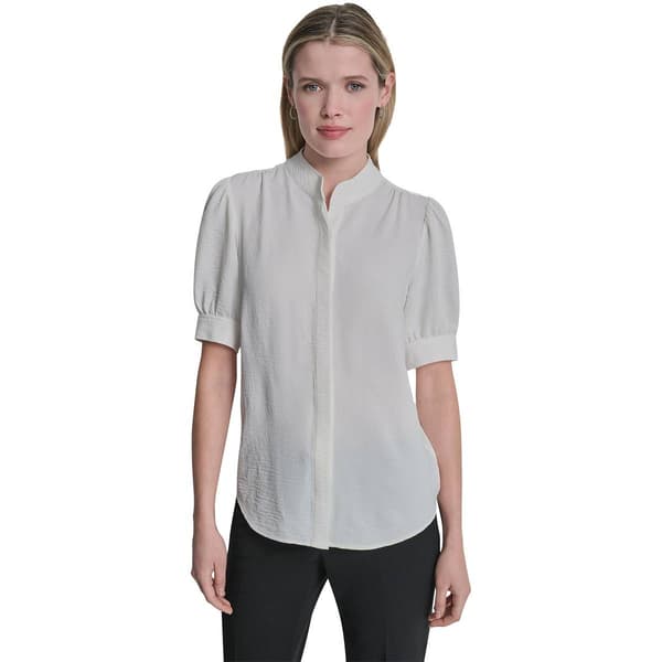 Womens DKNY Elbow Puff Sleeve Button Front Blouse