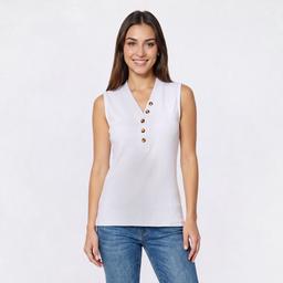 Petite Architect® Ribbed Button Front Henley Tank Top
