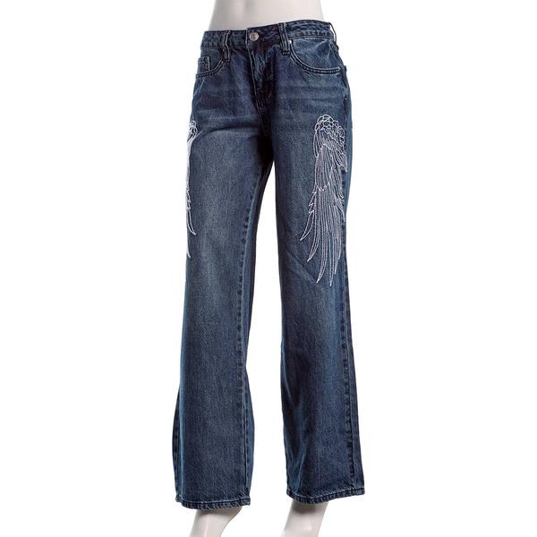 Juniors YMI® Britney Fit Wide Leg Wing Embroidered Jeans