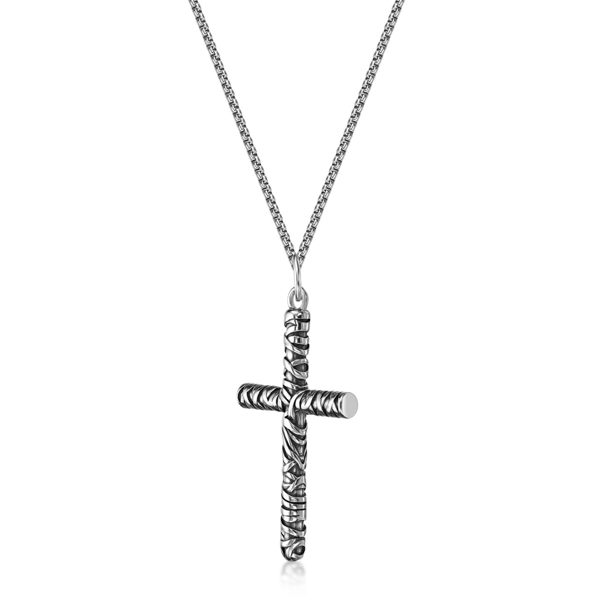 Mens Lynx Antiqued Finish Stainless Steel Cross Pendant