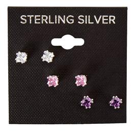 Sterling Silver Multi Cubic Zirconia Trio Stud Earrings