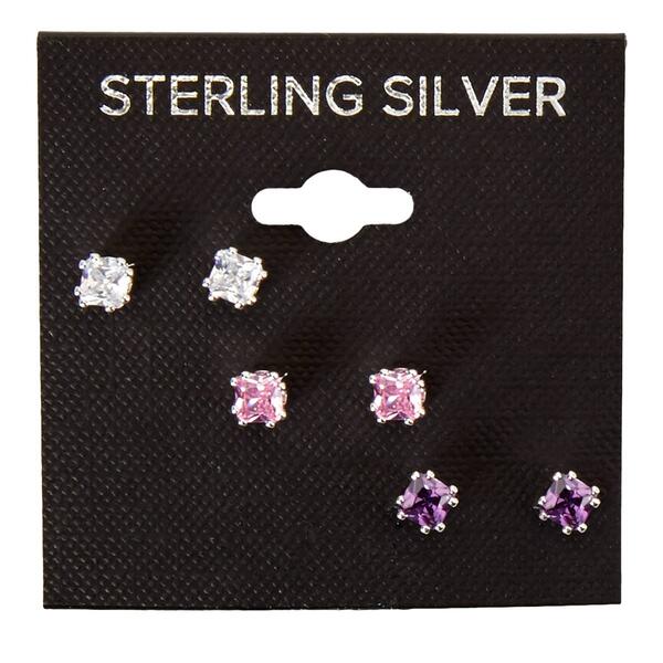 Sterling Silver Multi Cubic Zirconia Trio Stud Earrings - image 