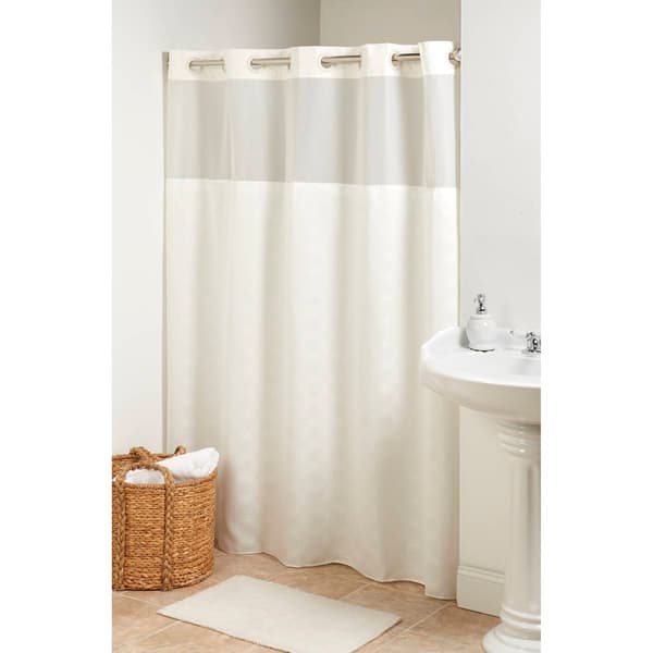 Checkered Jacquard Hookless Shower Curtain w/ Liner - image 