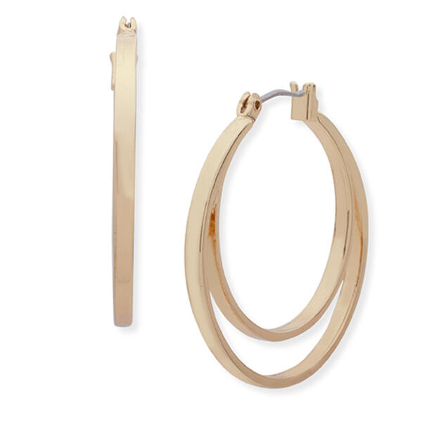 Nine West Gold-Tone 2 Row Click Top Hoop Earrings - image 
