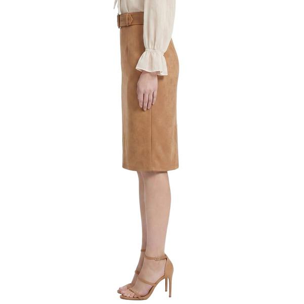 Womens NY Collection Pull On Belted Suede Pencil Skirt