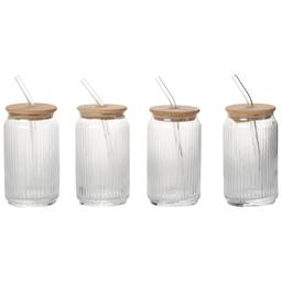 Circle Lido Soda Glass Sippers with Bamboo Lids - Set of 4