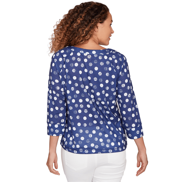 Petite Hearts of Palm Smooth Sailing 3/4 Sleeve Dots Blouse