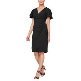 Womens SLNY Flutter Sleeve Surplice Side Embellished A-Line Dress