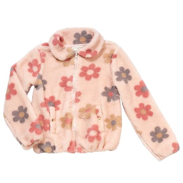 Girls (7-12) BTween(R) Sherpa Zip Up Big Daisy Jacket - image 