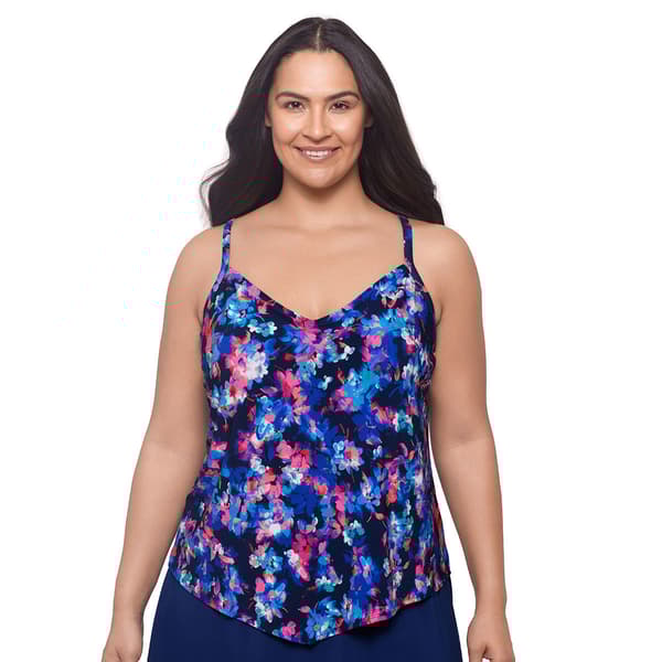 Plus Size American Beach Midnight Blossoms Hankini Swim Top