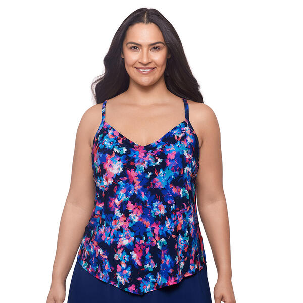 Plus Size American Beach Midnight Blossoms Hankini Swim Top - image 
