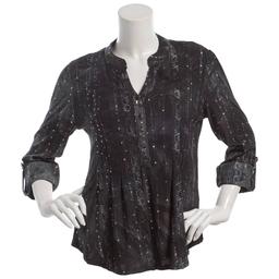 Petite Cocomo 3/4 Sleeve Gomez Henley Sequin Trim Blouse
