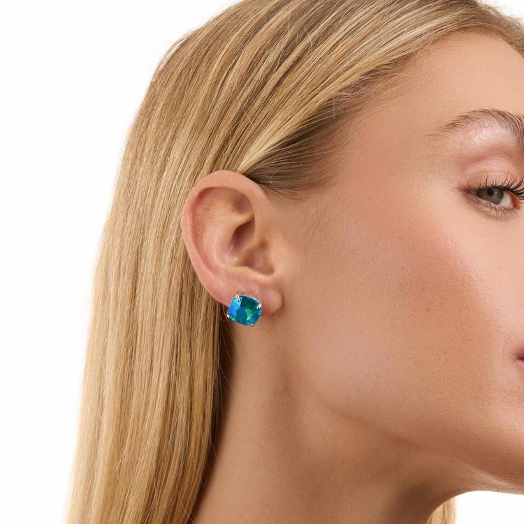 Athra Fine Silver Plated 12mm Crystal Cushion-Cut Stud Earrings