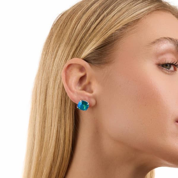 Athra Fine Silver Plated 12mm Crystal Cushion-Cut Stud Earrings