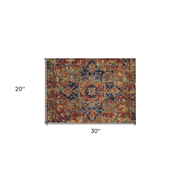 HomeRoots Red Orange & Blue Oriental Non Skid Accent Rug