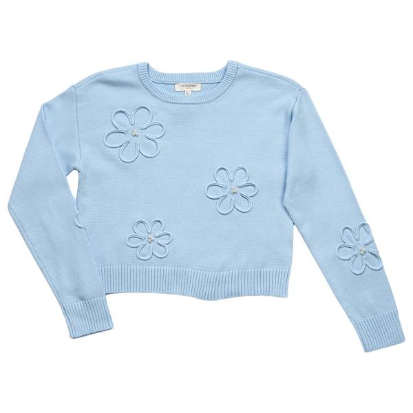 Girls (7-16) No Comment Long Sleeve Floral Sweater with Pearls
