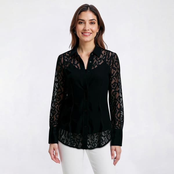 Womens Nanette Lepore Long Sleeve Lace Overlay Button Down Blouse