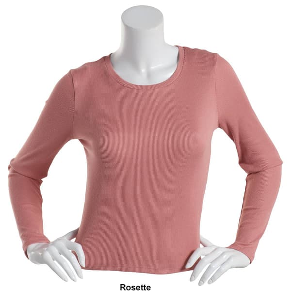 Juniors Poof! Long Sleeve Peach Rib Meet &amp; Greet Crew Neck Tee