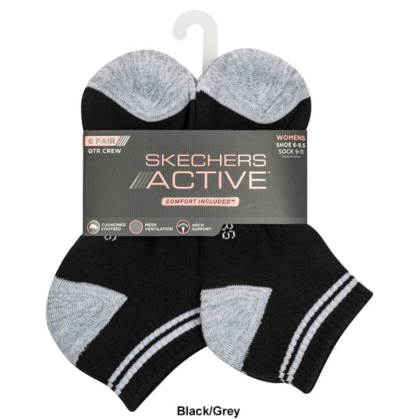 Womens Skechers 6pk. Active Quarter Crew Terry Socks