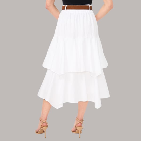 Womens Cece Solid Tiered Belted Midi Denim Skirt