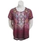 Plus Size OneWorld Short Sleeve Embellished Tee - Burgundy - image 2
