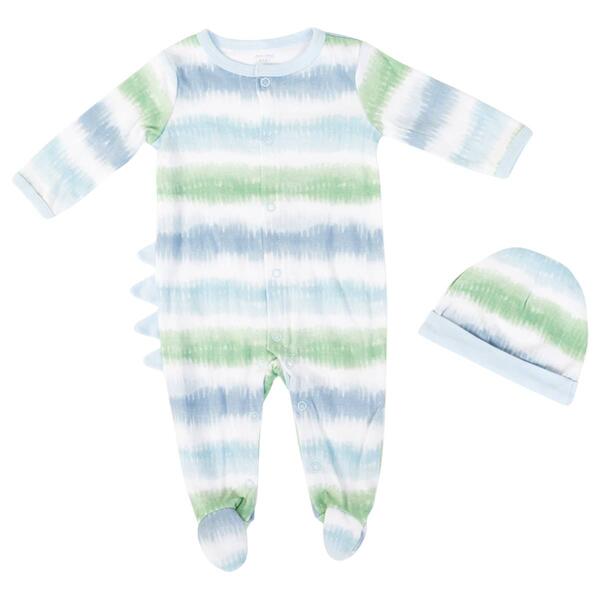 Baby Boy &#40;NB-9M&#41; mon cheri baby Dino Stripe Pajamas w/Beanie - image 