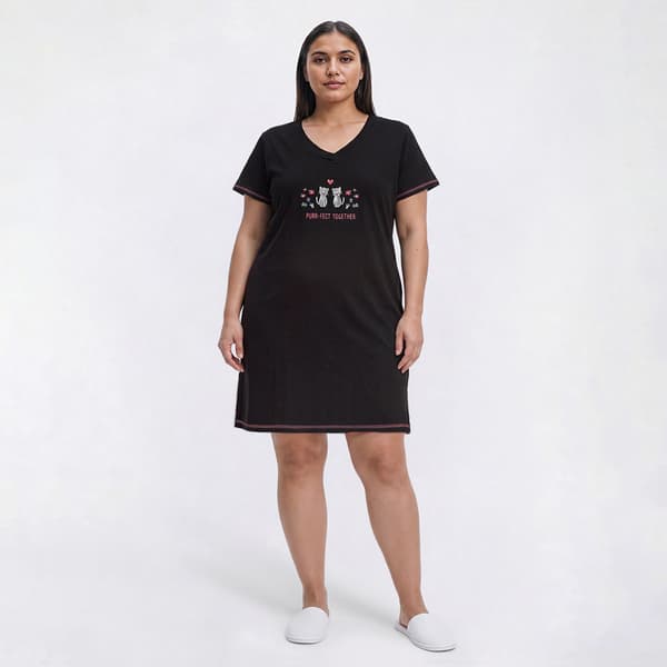 Plus Size Rene Rofe(R) Short Sleeve Purr-Fect Together Nightshirt - image 