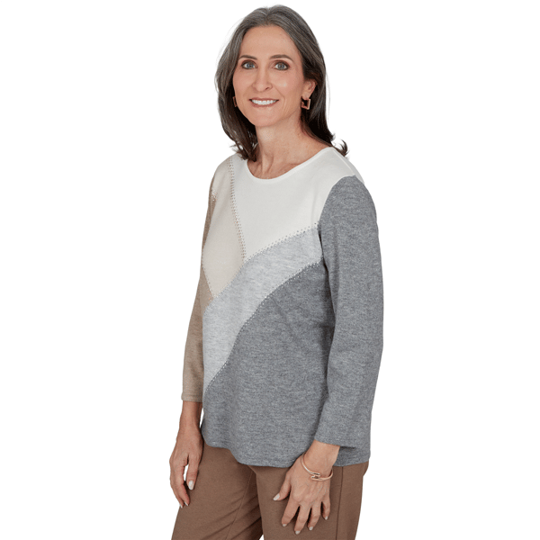 Petite Alfred Dunner Regent Street Studded Color Block Sweater