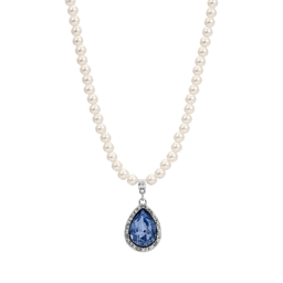 1928 15in. Blue Teardrop Faux Pearl Pendant