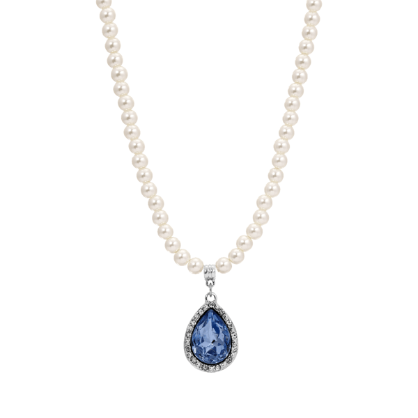 1928 Faux Pearl Bead Blue Teardrop Pendant - image 