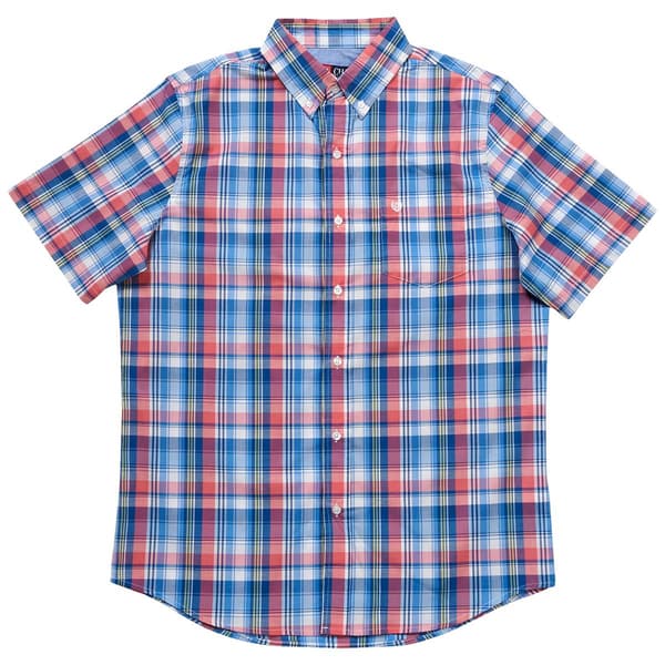 Mens Chaps Short Sleeve Plaid Button Down Shirt - Faded Rose