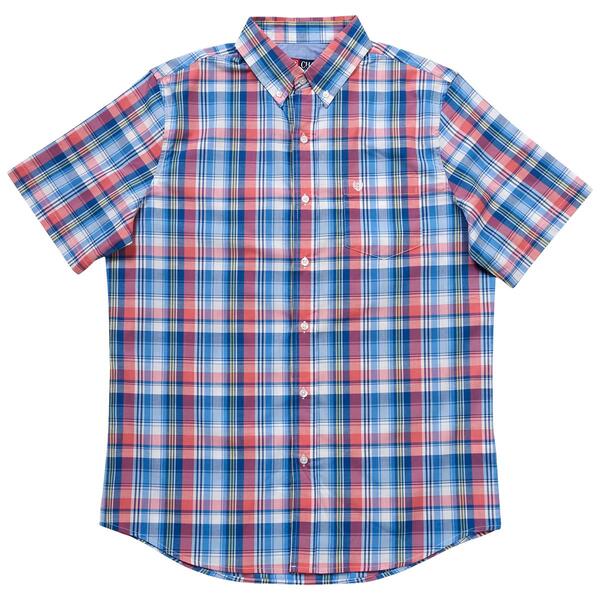 Mens Chaps Short Sleeve Plaid Button Down Shirt - Faded Rose - image 
