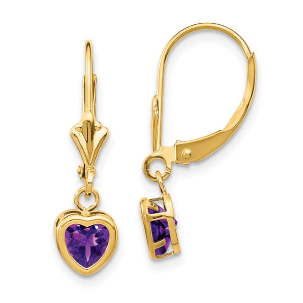 Gemstone Classics&#40;tm&#41; 14kt. Gold Heart Amethyst Dangle Earrings - image 