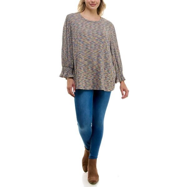 Womens Zac & Rachel Bracelet Sleeve Space Dye Multi Ribbed Top - image 