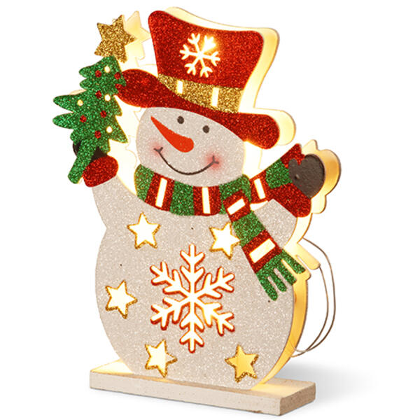 National Tree 12in. Pre-Lit LED Wooden Snowman - image 