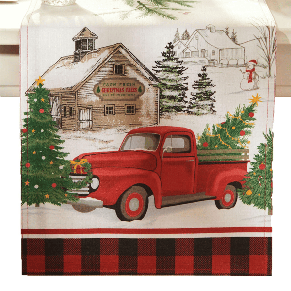 Threadmade Vintage Christmas Tree Farm Holiday Table Runner - image 