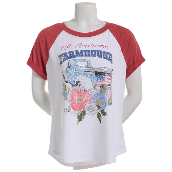 Womens Tru Self Short Sleeve All American Graphic Baseball Tee