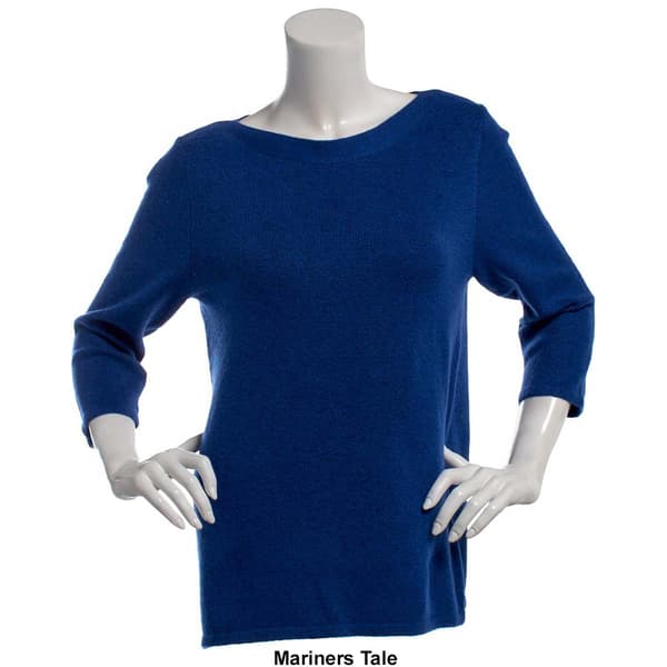 Womens Leo & Nicole 3/4 Sleeve Bateau Yarn Sweater